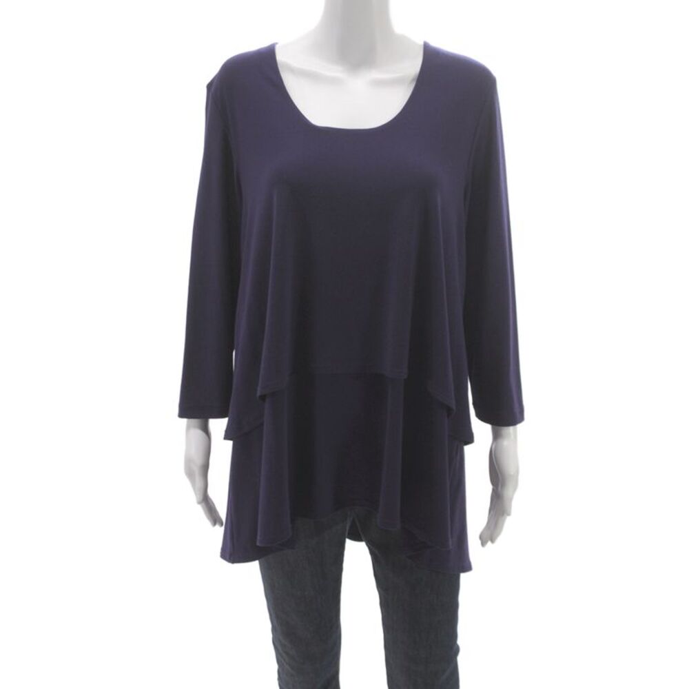 Sympli Womens Tunic Blouse Purple Scoop Neck 3/4 Sleeve Size 16